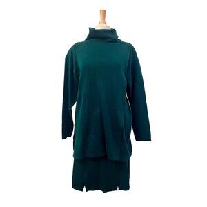 Vintage Gispa Sz 6 Asymmetric Sweater Suit Made In Italy Wool Blend Dark Green